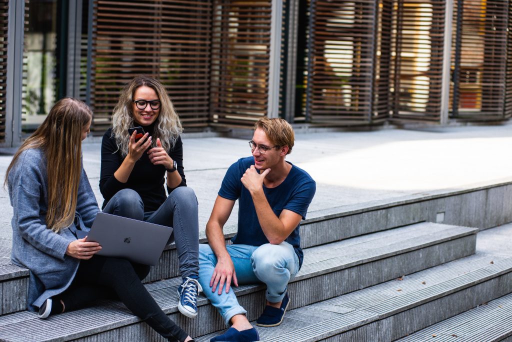 Marketing consultants on steps