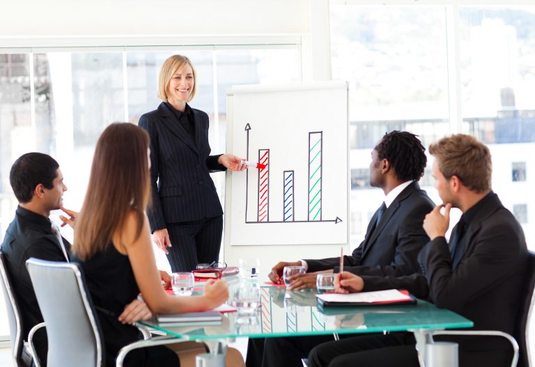 Woman giving sales training